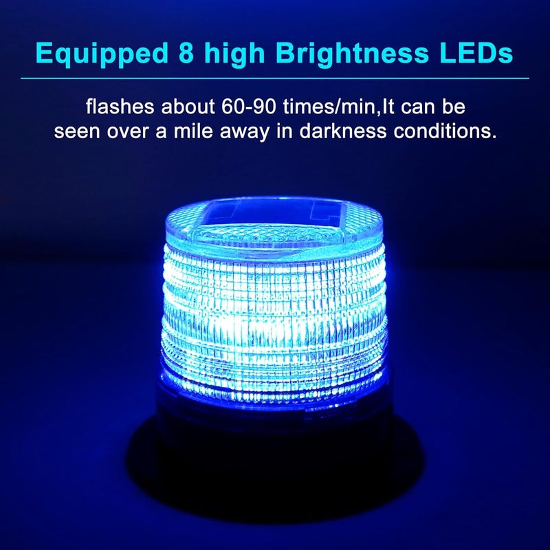 Aolyty Solar Strobe Warning Light with Strong Magnetic Base LED Warning Lamp Super Bright Solar Safety Flashing Light Waterproof for Construction, Traffic, Factory, Crane Tower, Dock (Blue) - Image 2